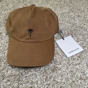 Single Palm Tree Brass Adjustable Buckle 100% Cotton Brown Lemonade Hat